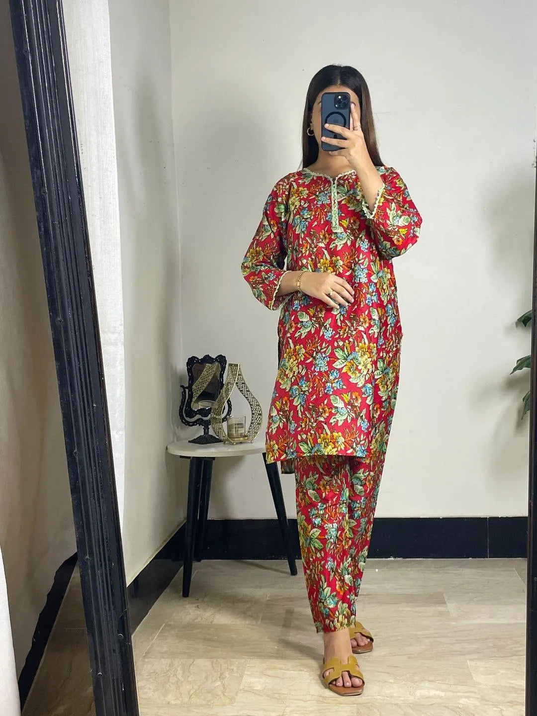 2 Pcs Women's Stitched Lawn Printed Shirt And Trouser