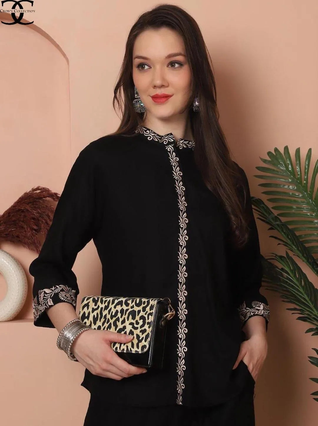 2 Pcs Women's Stitched Cotton Embroidered Shirt And Trouser