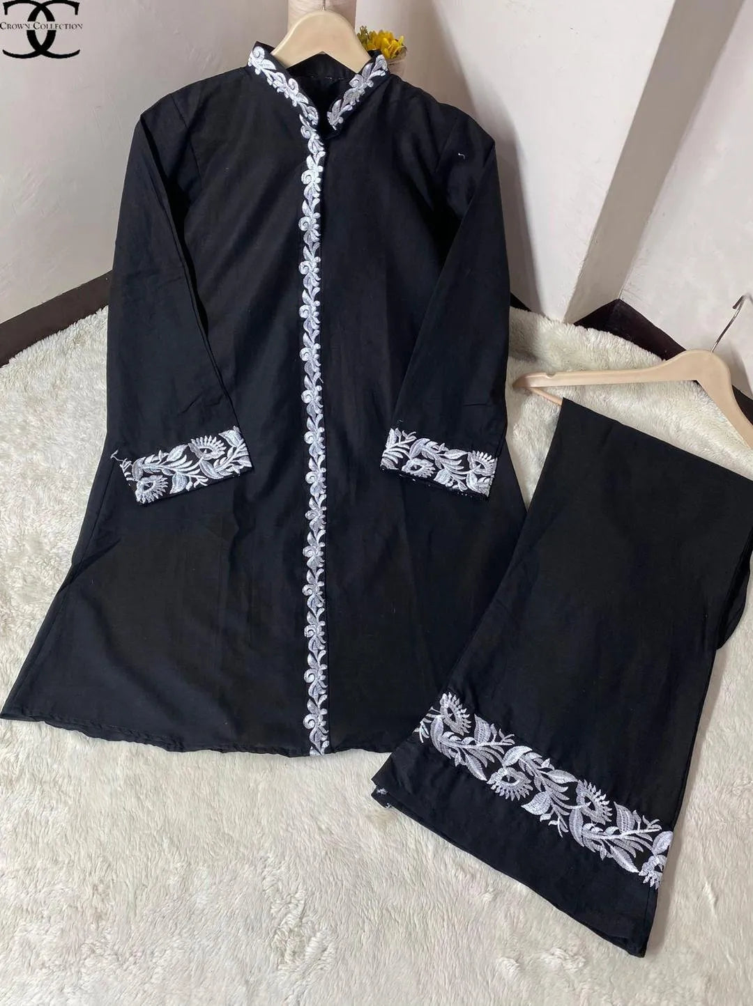 2 Pcs Women's Stitched Cotton Embroidered Shirt And Trouser