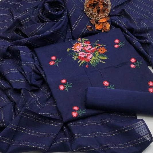 3 Pcs Women's Unstitched Embroidered Suit