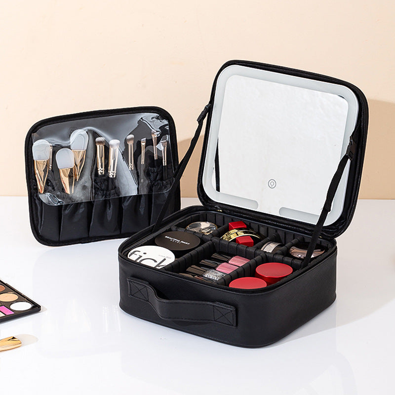LED travel makeup bag with mirror