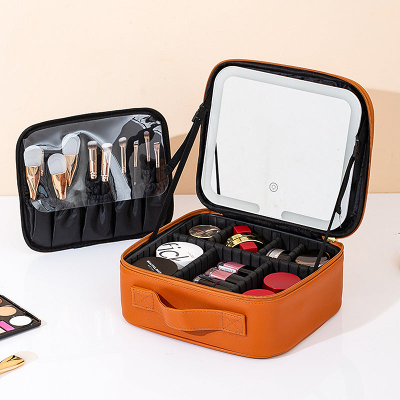 LED travel makeup bag with mirror