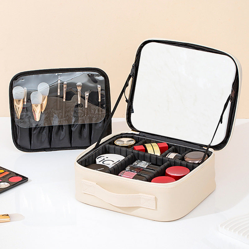 LED travel makeup bag with mirror