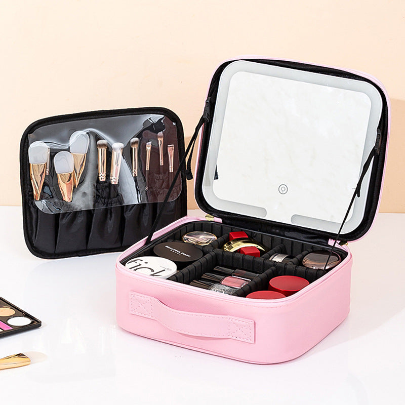 LED travel makeup bag with mirror