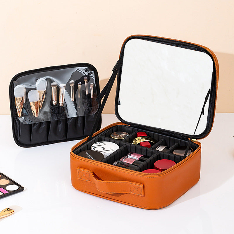 LED travel makeup bag with mirror