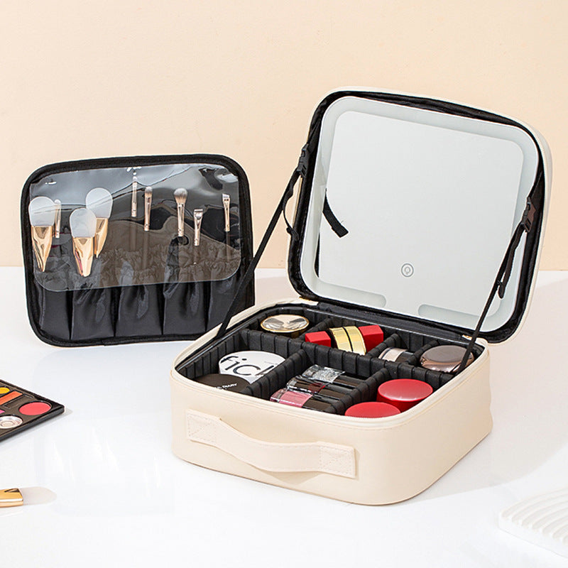 LED travel makeup bag with mirror