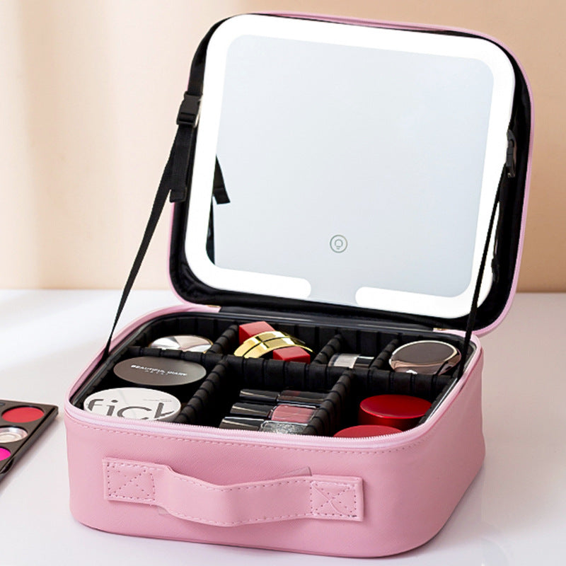 LED travel makeup bag with mirror