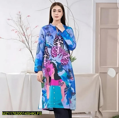1 Pc Women's Unstitched Swiss Lawn Printed Shirt