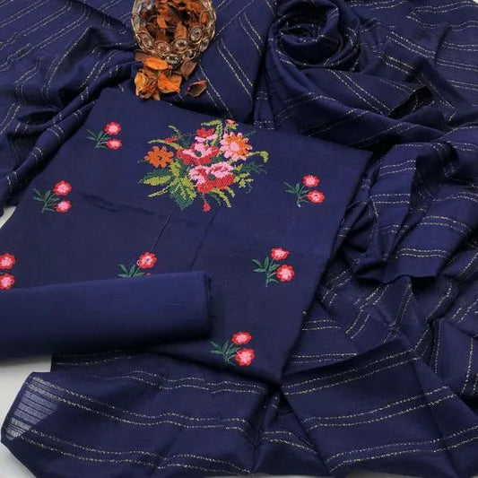 3 Pcs Women's Unstitched Embroidered Suit