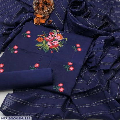 3 Pcs Women's Unstitched Embroidered Suit