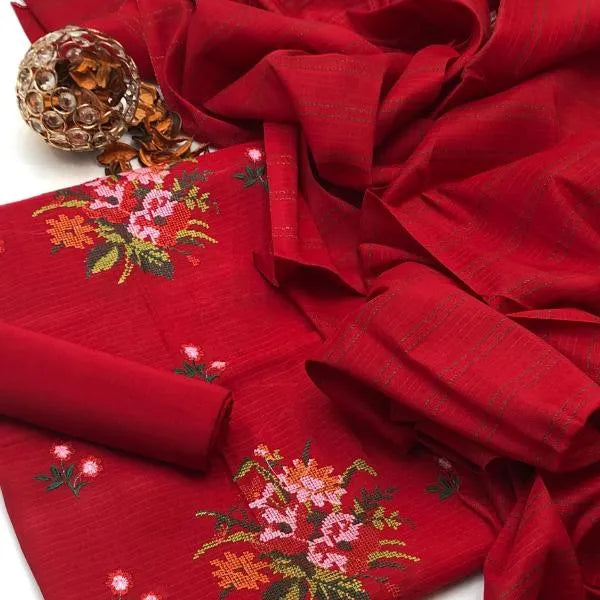 3 Pcs Women's Unstitched Embroidered Suit