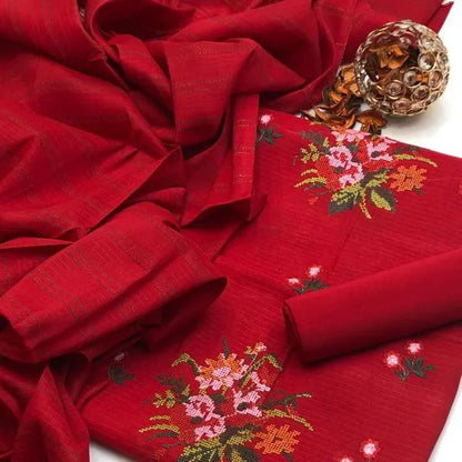 3 Pcs Women's Unstitched Embroidered Suit