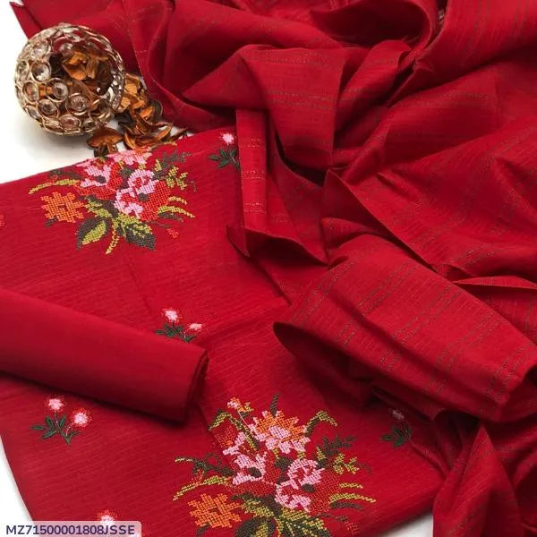 3 Pcs Women's Unstitched Embroidered Suit