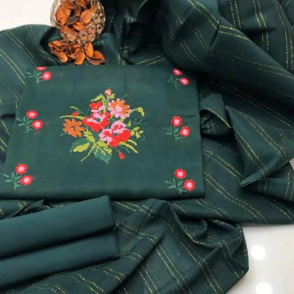 3 Pcs Women's Unstitched Embroidered Suit
