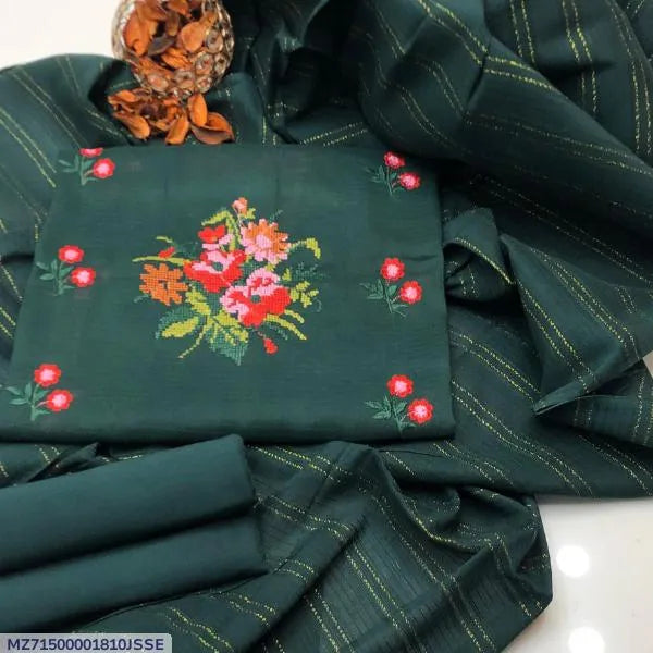 3 Pcs Women's Unstitched Embroidered Suit