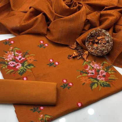3 Pcs Women's Unstitched Embroidered Suit