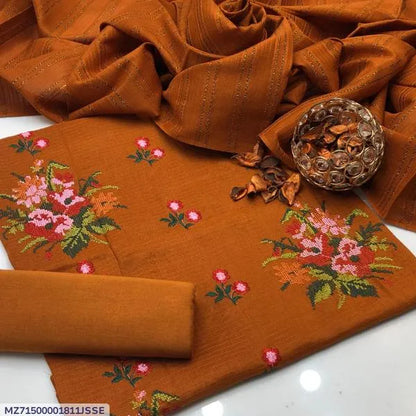 3 Pcs Women's Unstitched Embroidered Suit
