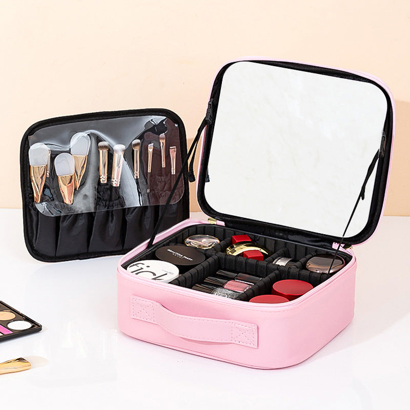 LED travel makeup bag with mirror