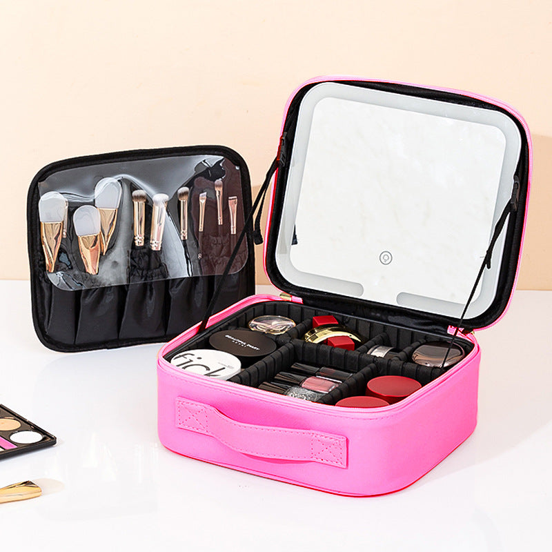 LED travel makeup bag with mirror