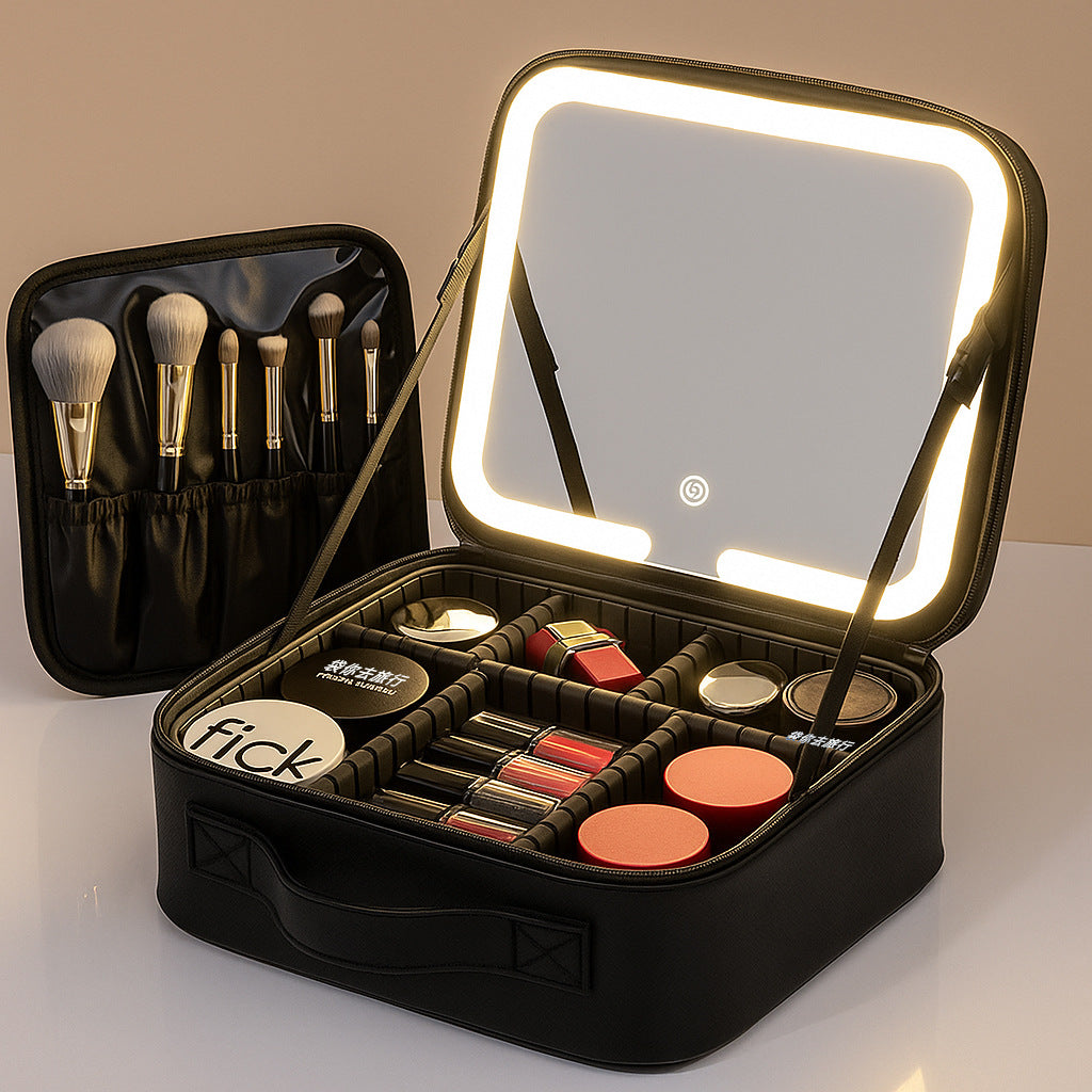 LED travel makeup bag with mirror