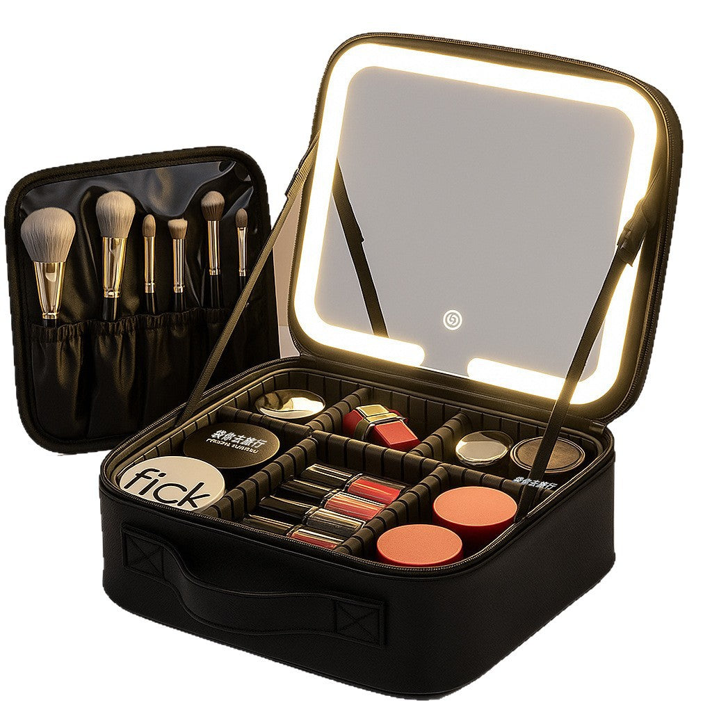 LED travel makeup bag with mirror