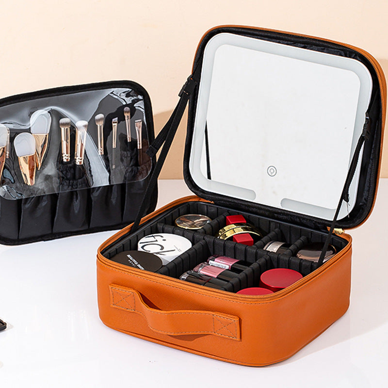 LED travel makeup bag with mirror